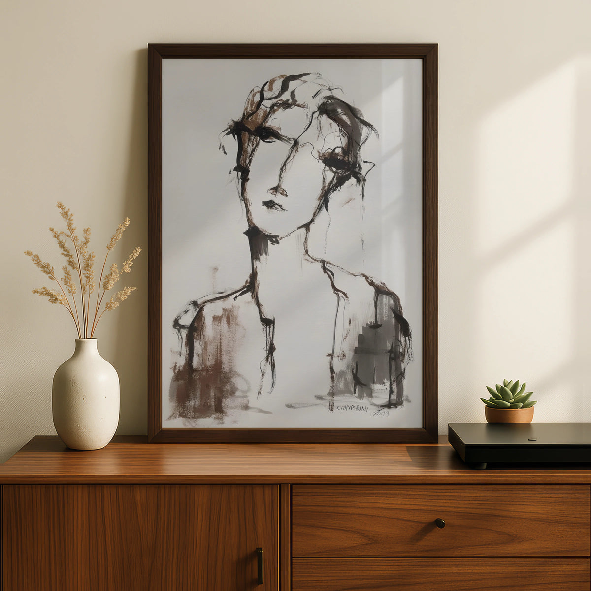Abstract Figure Portrait, Monochrome Wall Art, Expressive Sketch Print, Modern Neutral Poster