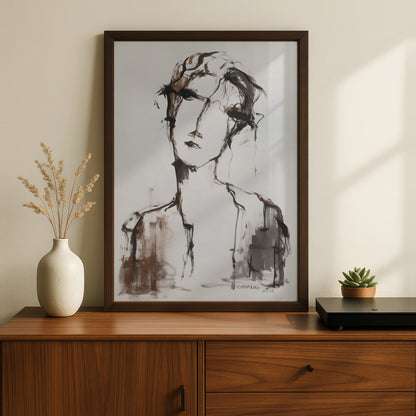Abstract Figure Portrait, Monochrome Wall Art, Expressive Sketch Print, Modern Neutral Poster