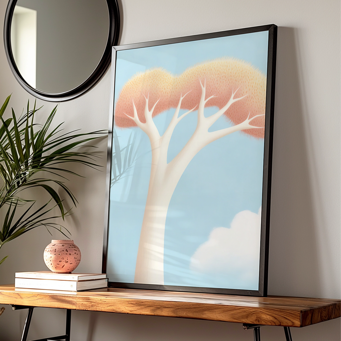 Nursery Tree Wall Art, Pastel Boho Print, Baby Room Poster, Soft Blue Pink Decor