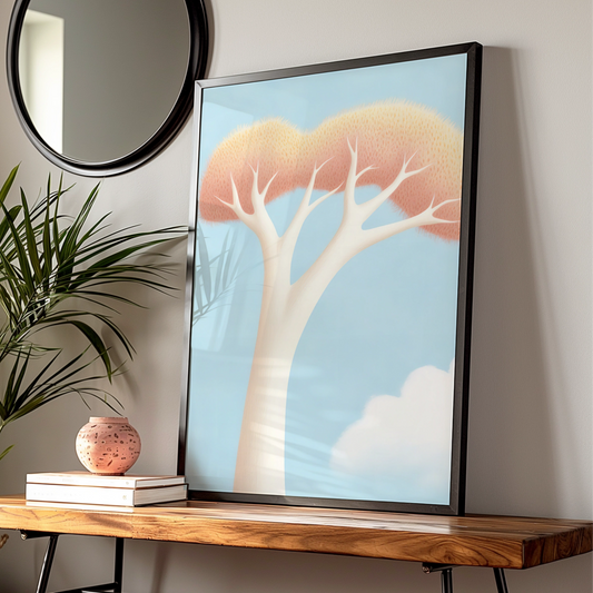 Nursery Tree Wall Art, Pastel Boho Print, Baby Room Poster, Soft Blue Pink Decor