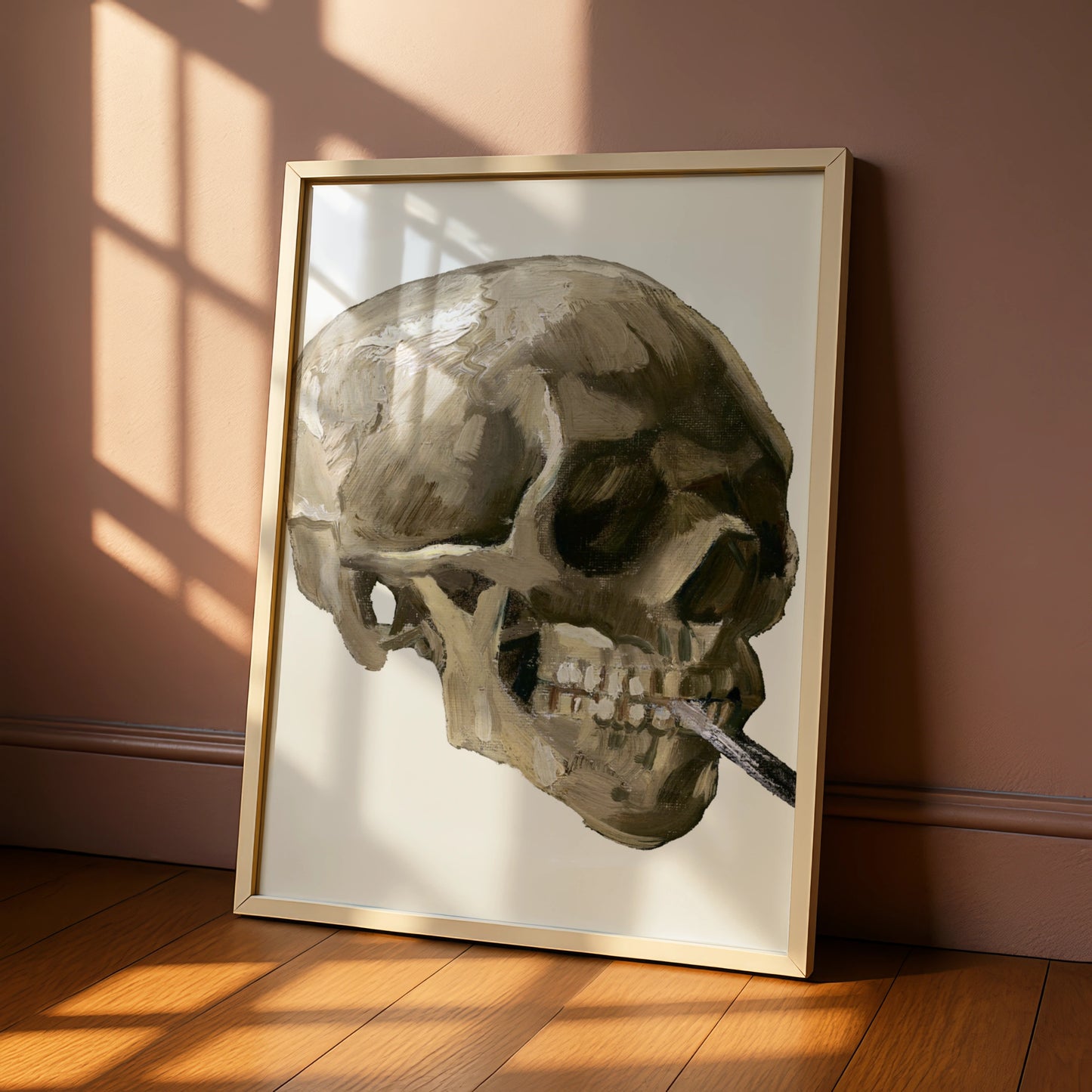 Skull With Cigarette Halloween Art Print, Van Gogh Skull Poster, Gothic Wall Art
