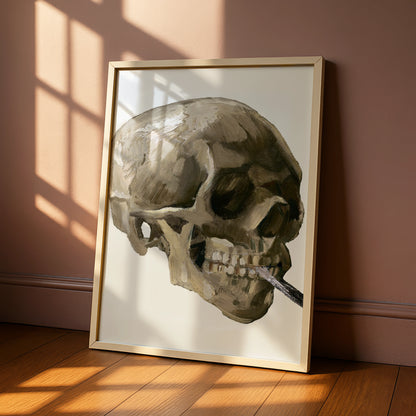 Skull With Cigarette Halloween Art Print, Van Gogh Skull Poster, Gothic Wall Art