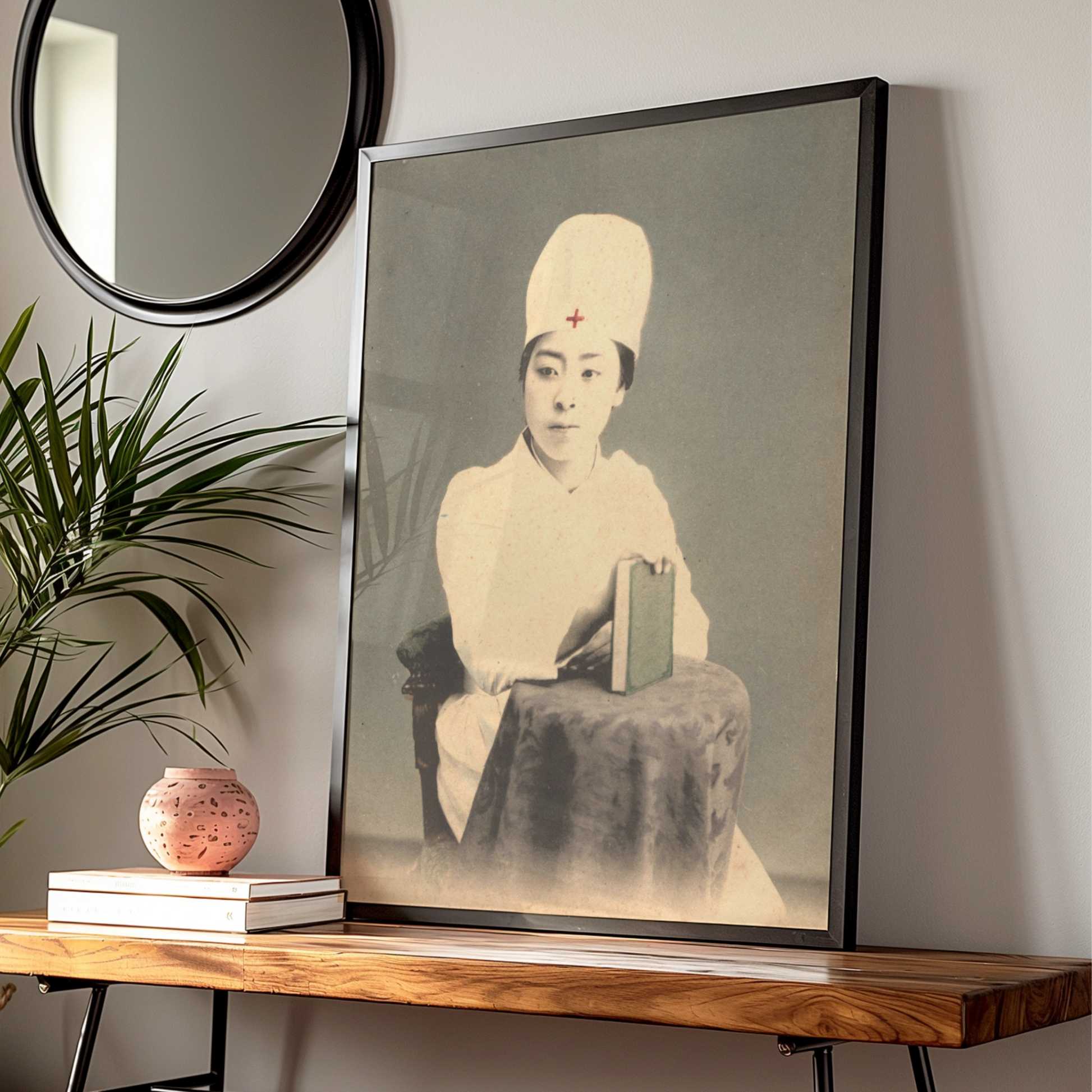 Vintage Japanese Nurse Poster, Red Cross Antique Photo Art Print, Halloween Wall Art