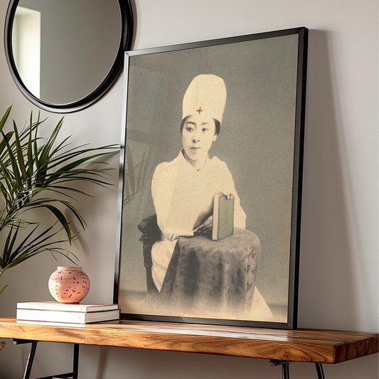 Vintage Japanese Nurse Poster, Red Cross Antique Photo Art Print, Halloween Wall Art