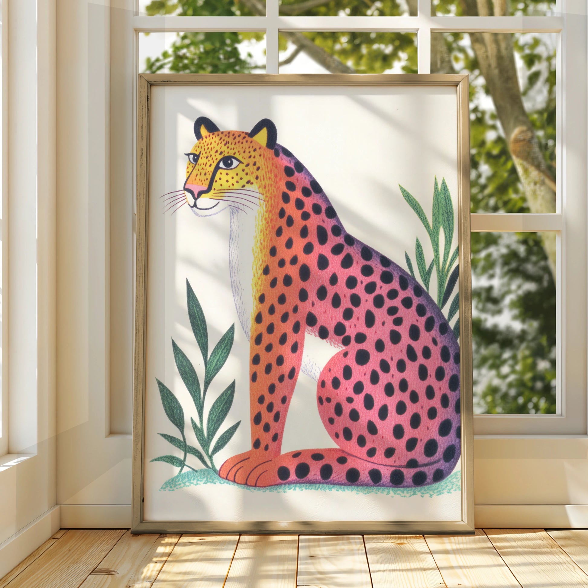 Colourful Cheetah Nursery Wall Art, Kids Animal Print, Jungle Safari Poster