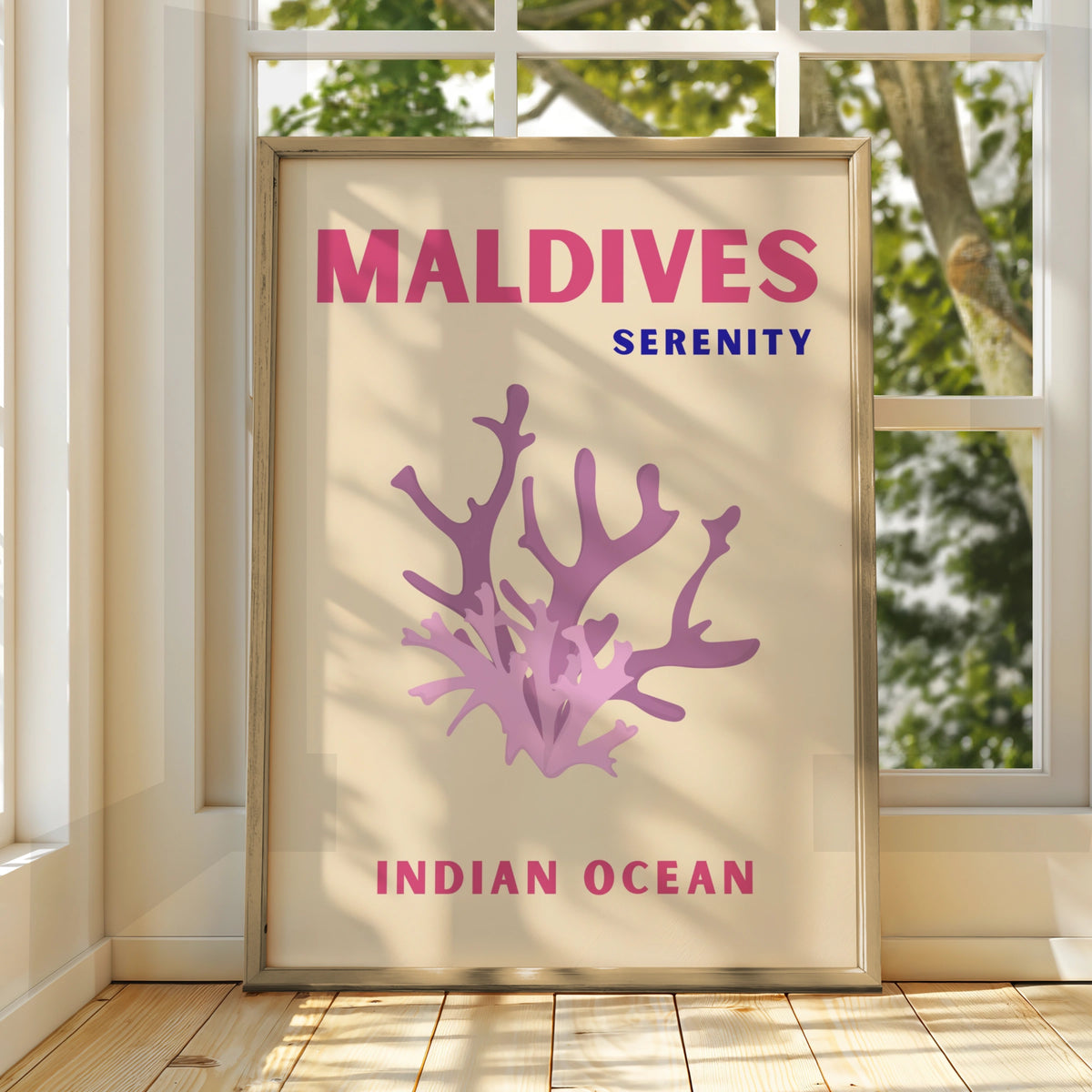 Maldives Travel Poster, Indian Ocean Wall Art, Coral Print, Retro Tropical Decor