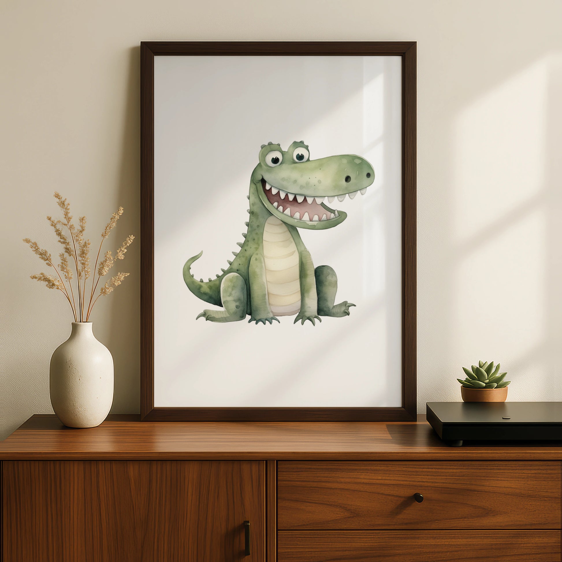 Cute Crocodile Nursery Wall Art, Watercolour Animal Poster, Kids Room Decor Print