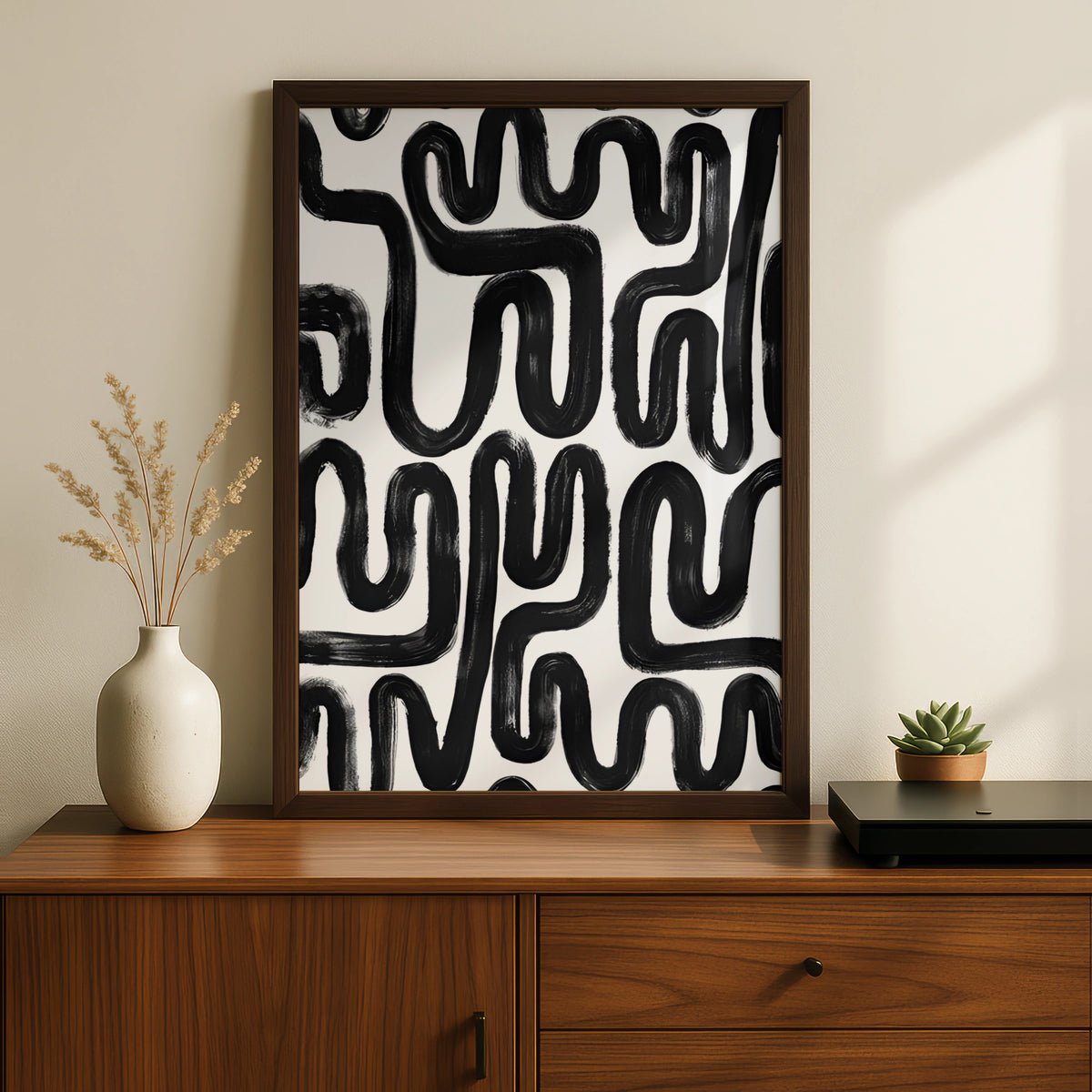 Abstract Brush Stroke Poster, Monochrome Wall Art, Black and White Modern Print