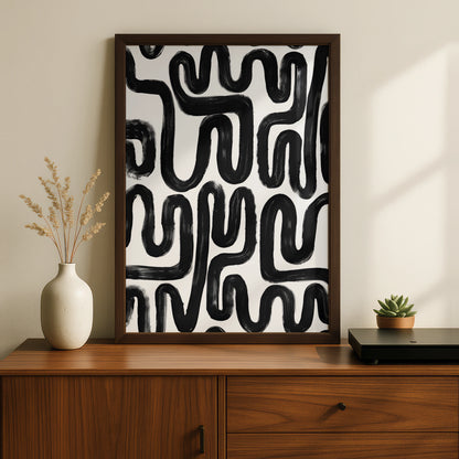 Abstract Brush Stroke Poster, Monochrome Wall Art, Black and White Modern Print