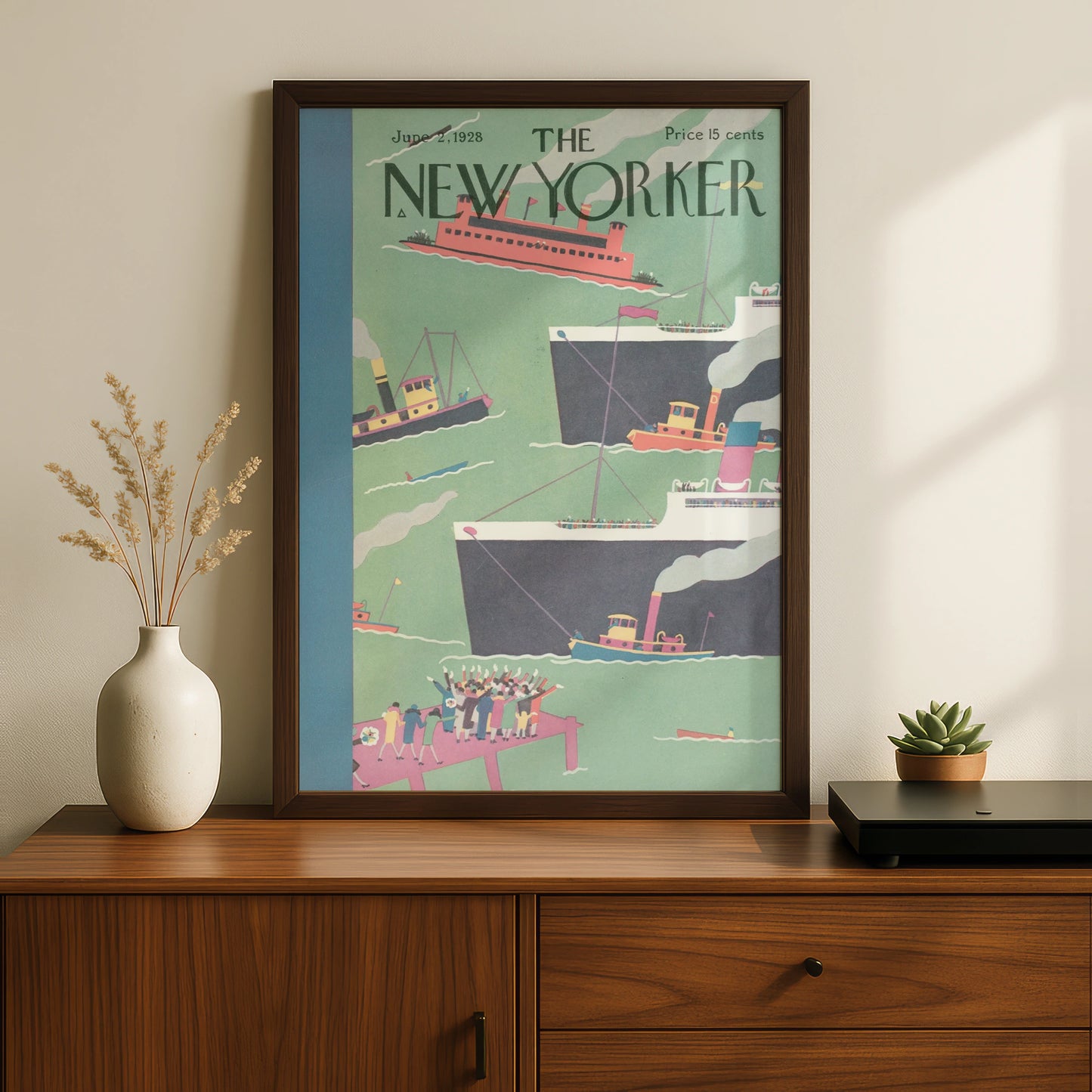 New Yorker 1928 Cover Poster, Vintage Harbour Ships Art, Art Deco Wall Print