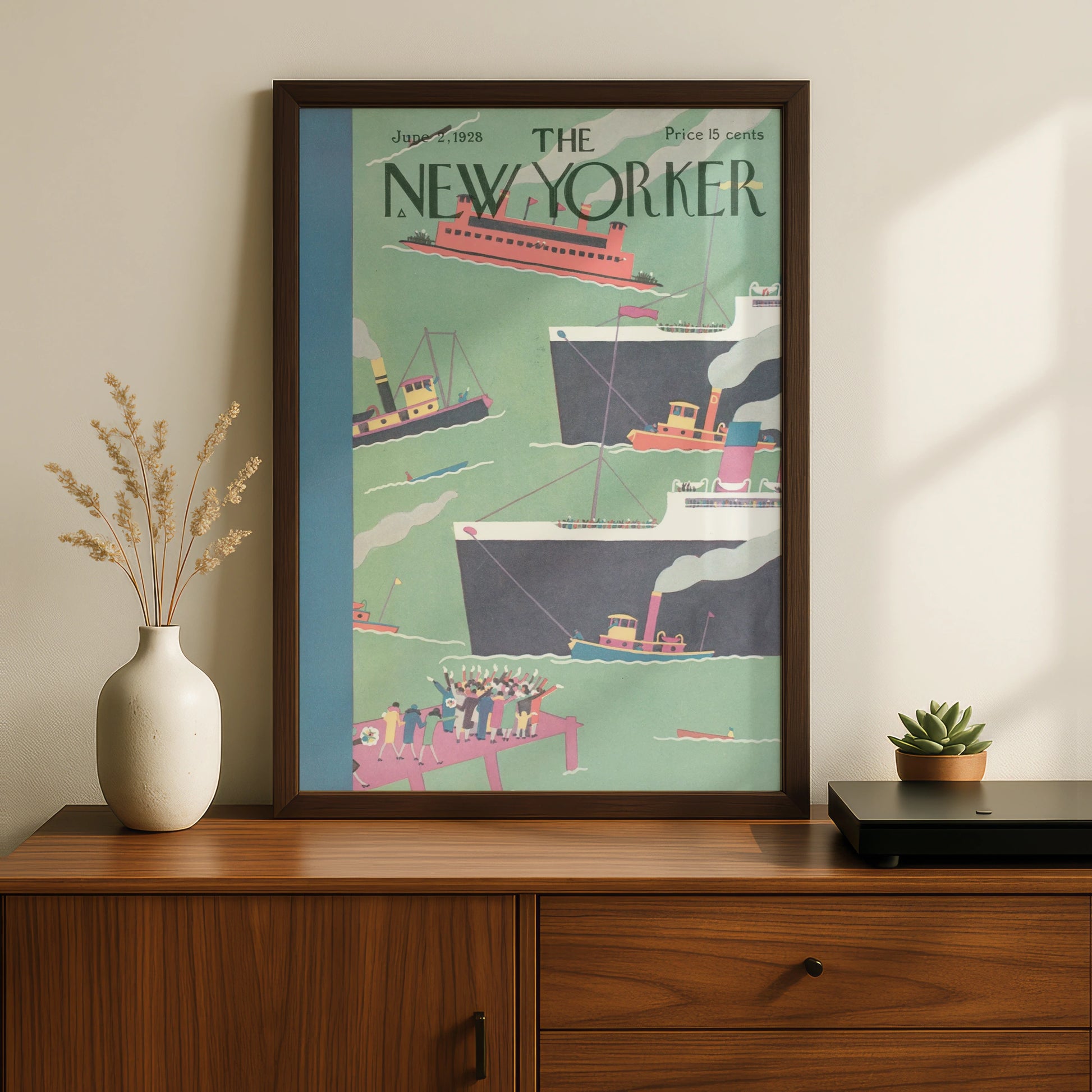 New Yorker 1928 Cover Poster, Vintage Harbour Ships Art, Art Deco Wall Print