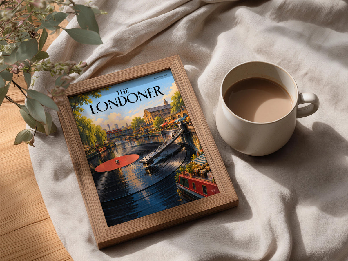 The Londoner Poster, Camden Canal Vinyl Record Art Print, London Wall Art, Music Lover Decor