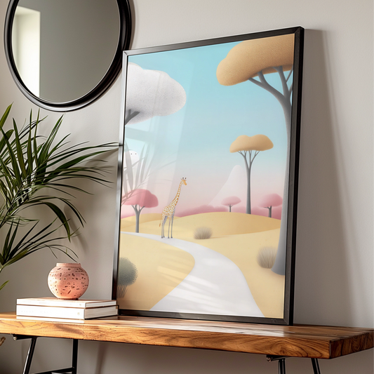 Giraffe Nursery Wall Art, Safari Animal Print, Pastel Kids Room Poster, Baby Girl Boy Decor