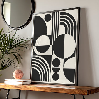 Monochrome Geometric Abstract Print, Black and White Bauhaus Poster, Modern Wall Art — Digital Download