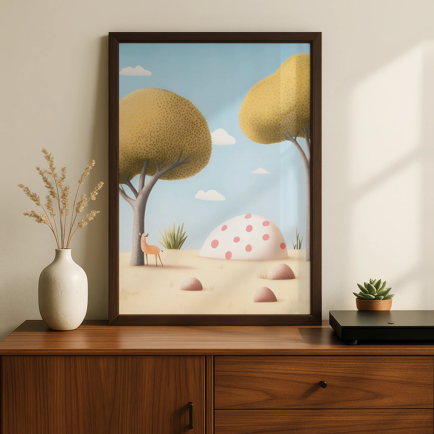 Nursery Wall Art Deer Print, Whimsical Safari Poster, Baby Room Decor, Soft Colours Kids