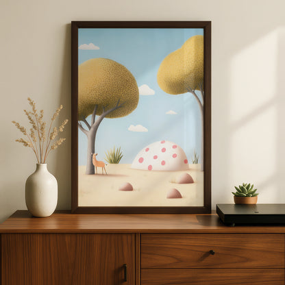 Nursery Wall Art Deer Print, Whimsical Safari Poster, Baby Room Decor, Soft Colours Kids
