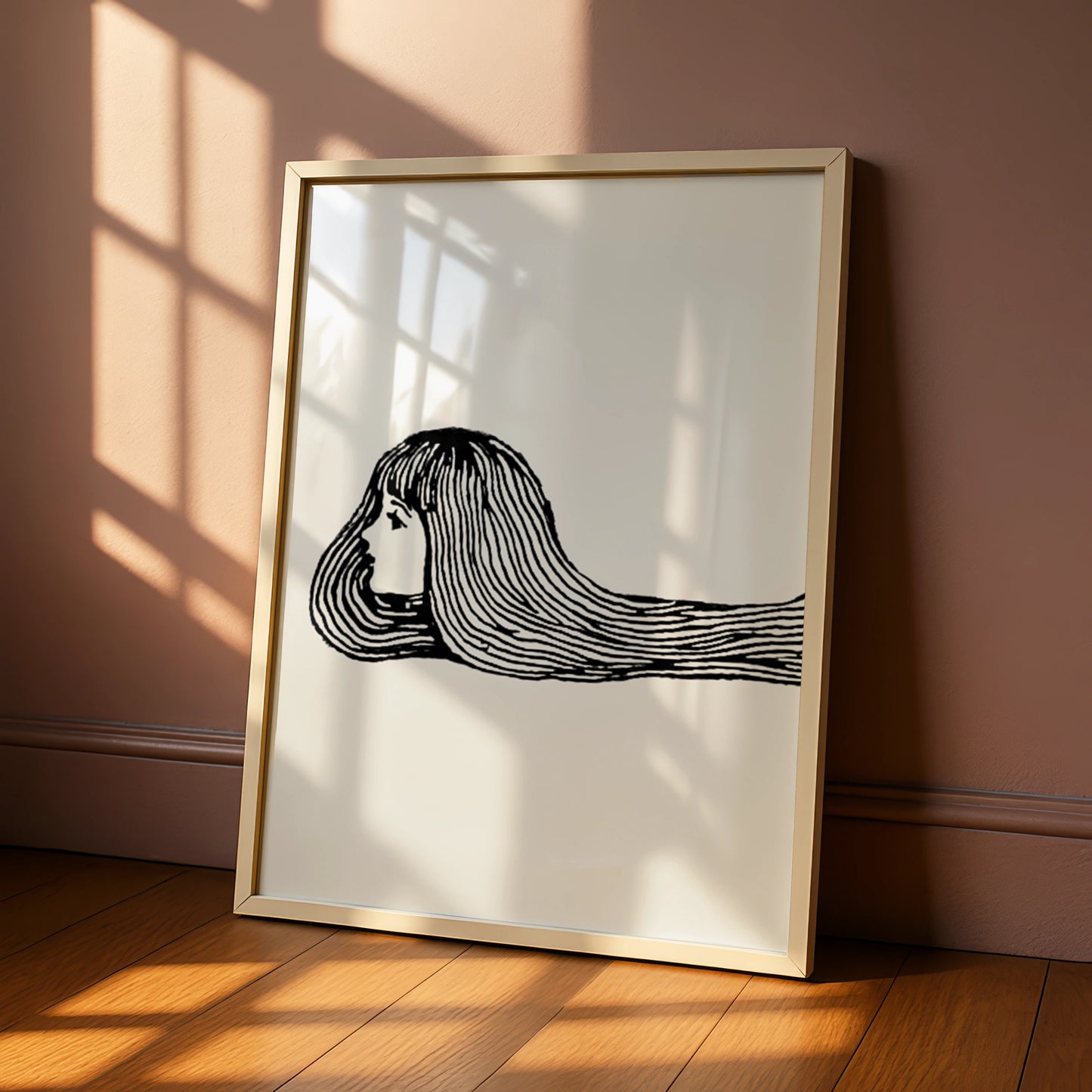 Halloween Witch Hair Poster, Creepy Girl Line Art Print, Black White Spooky Wall Art