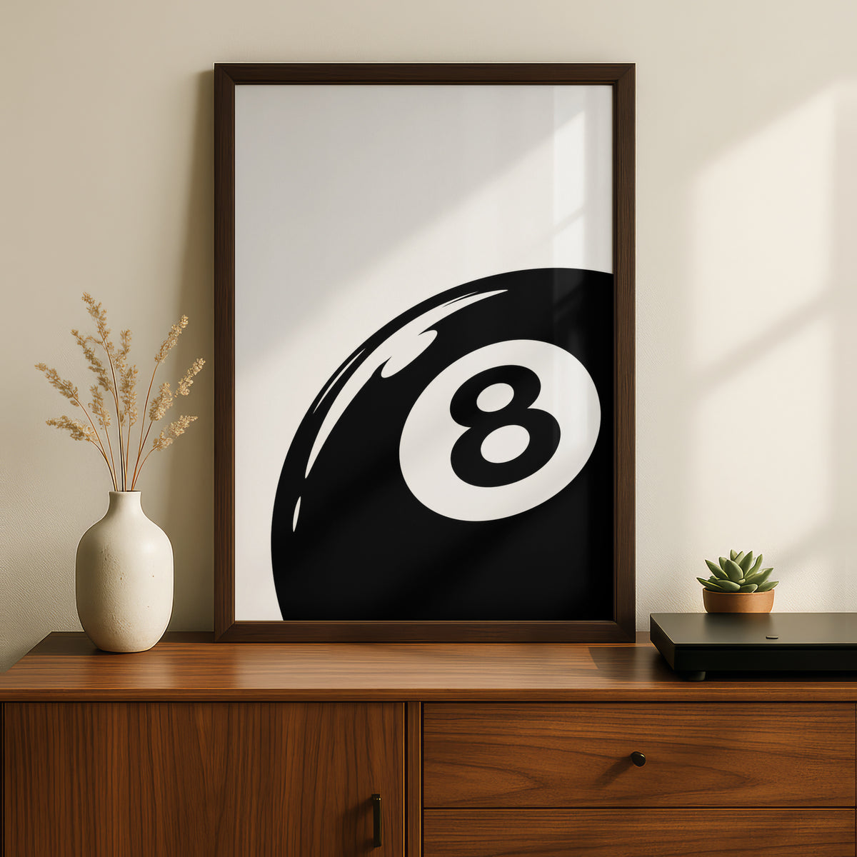 8 Ball Pool Print, Monochrome Wall Art, Black and White Poster, Minimalist Snooker Decor