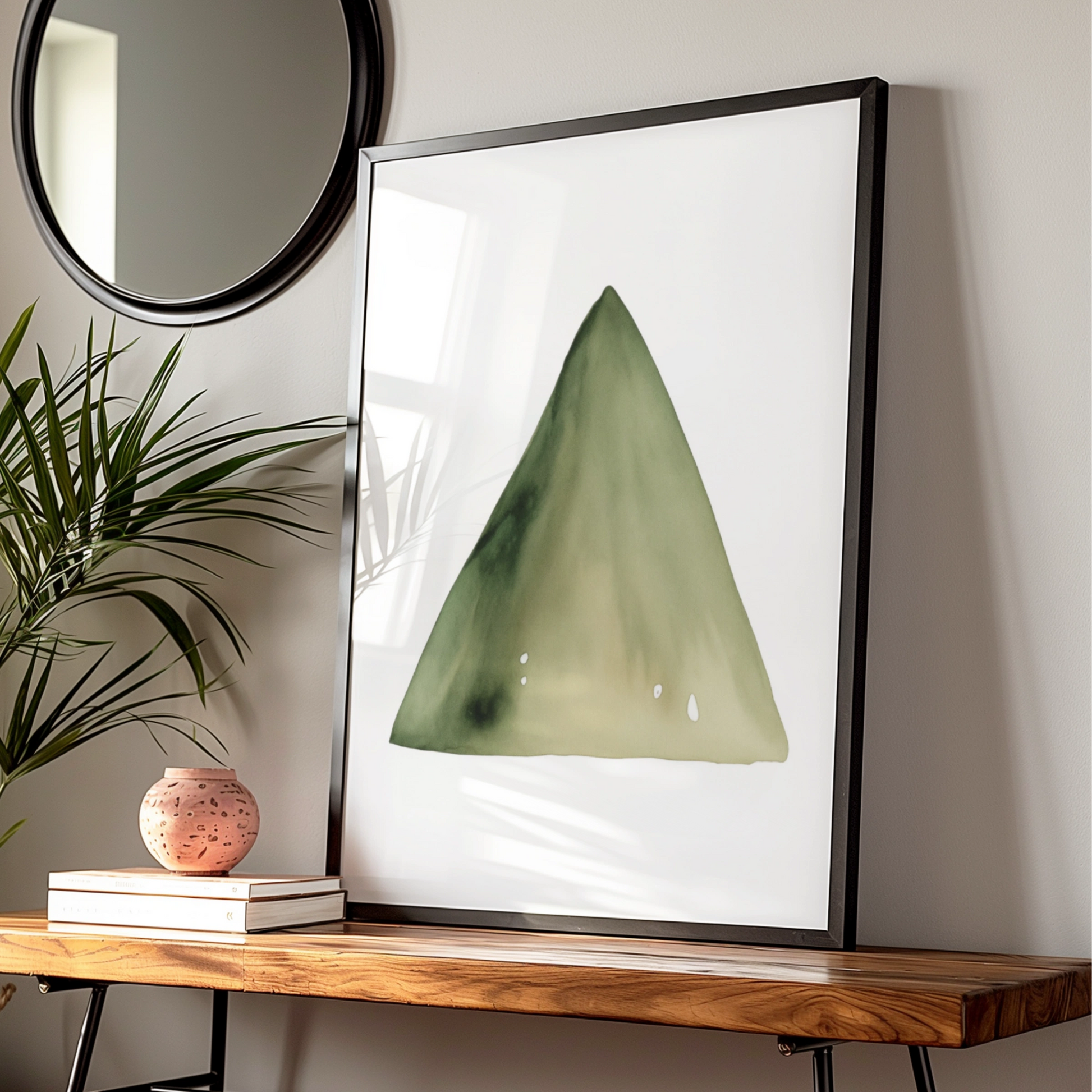 Green Watercolour Triangle Nursery Wall Art, Sage Shape Print, Baby Room Poster