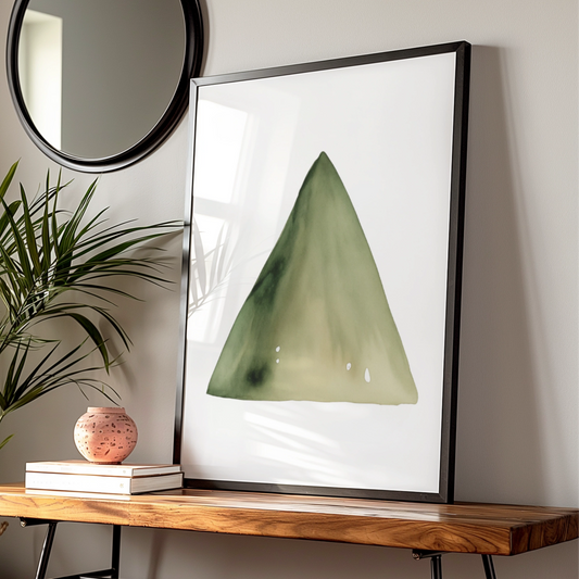 Green Watercolour Triangle Nursery Wall Art, Sage Shape Print, Baby Room Poster