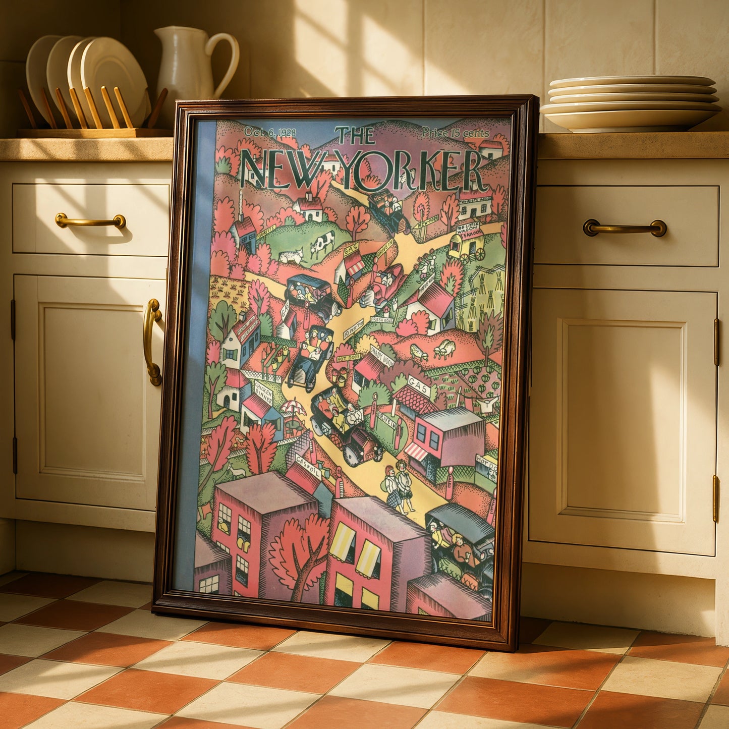 New Yorker October 1928 Vintage Cover Poster, Country Road Art Print, Retro Wall Art