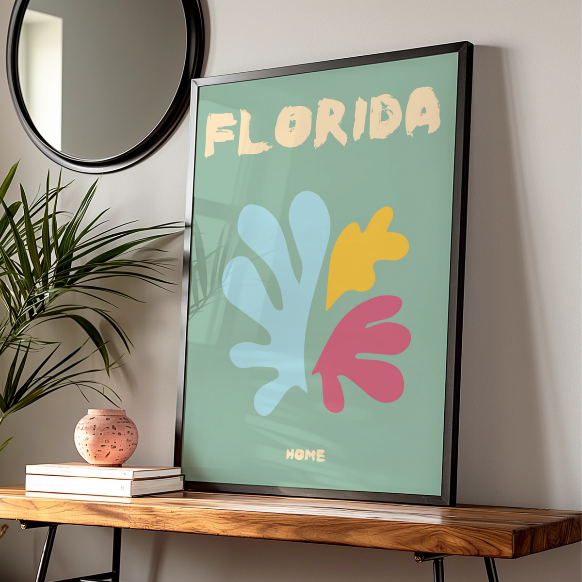 Florida Travel Poster, Retro Wall Art, Colourful Abstract Coral Print, USA Home Decor