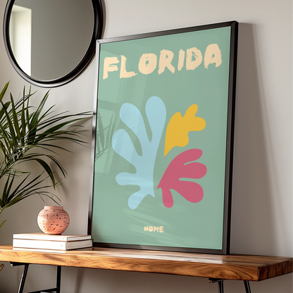 Florida Travel Poster, Retro Wall Art, Colourful Abstract Coral Print, USA Home Decor