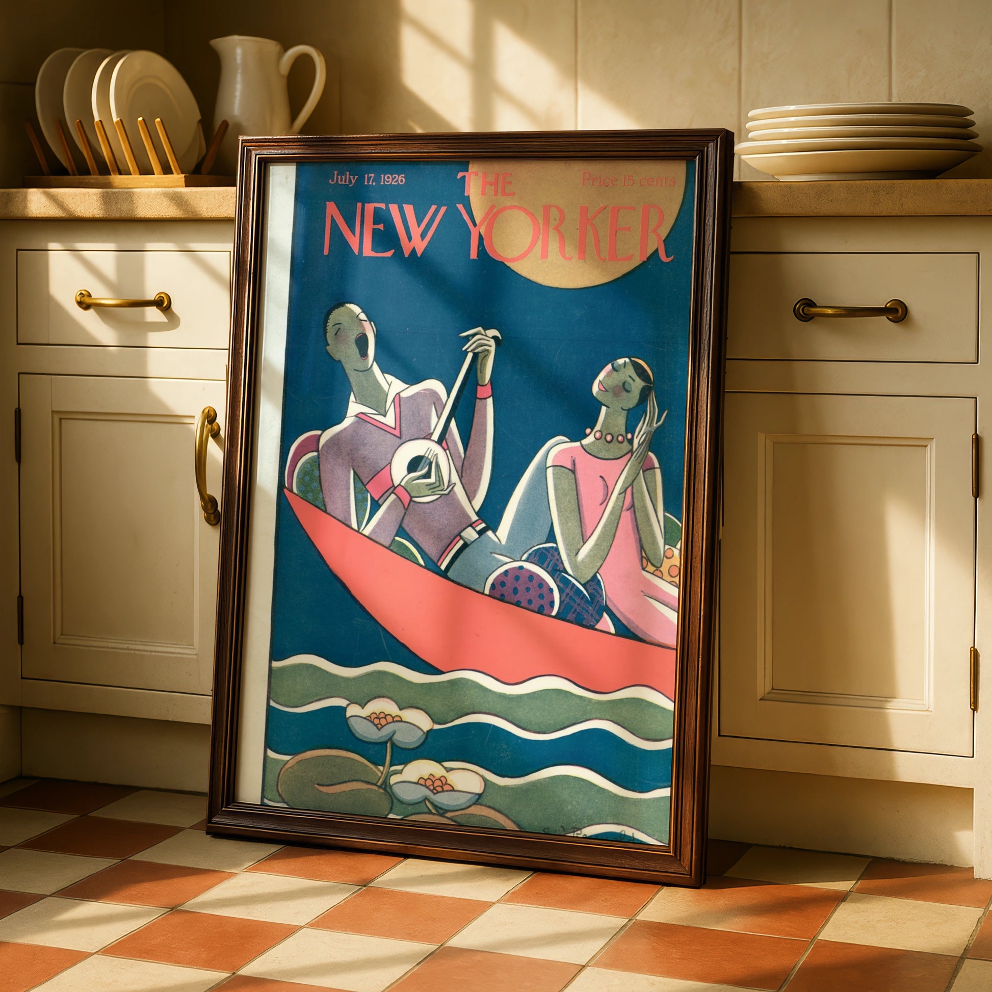 New Yorker 1926 Vintage Cover Poster, Art Deco Couple Boat, Retro Magazine Wall Art
