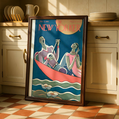New Yorker 1926 Vintage Cover Poster, Art Deco Couple Boat, Retro Magazine Wall Art