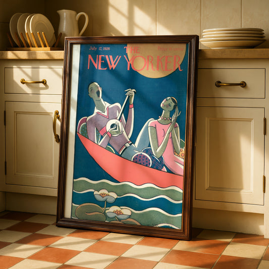 New Yorker 1926 Vintage Cover Poster, Art Deco Couple Boat, Retro Magazine Wall Art