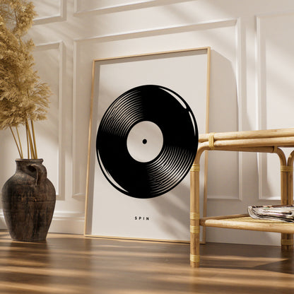 Vinyl Record Print, Monochrome Wall Art, Music Poster, Black and White Minimalist Decor