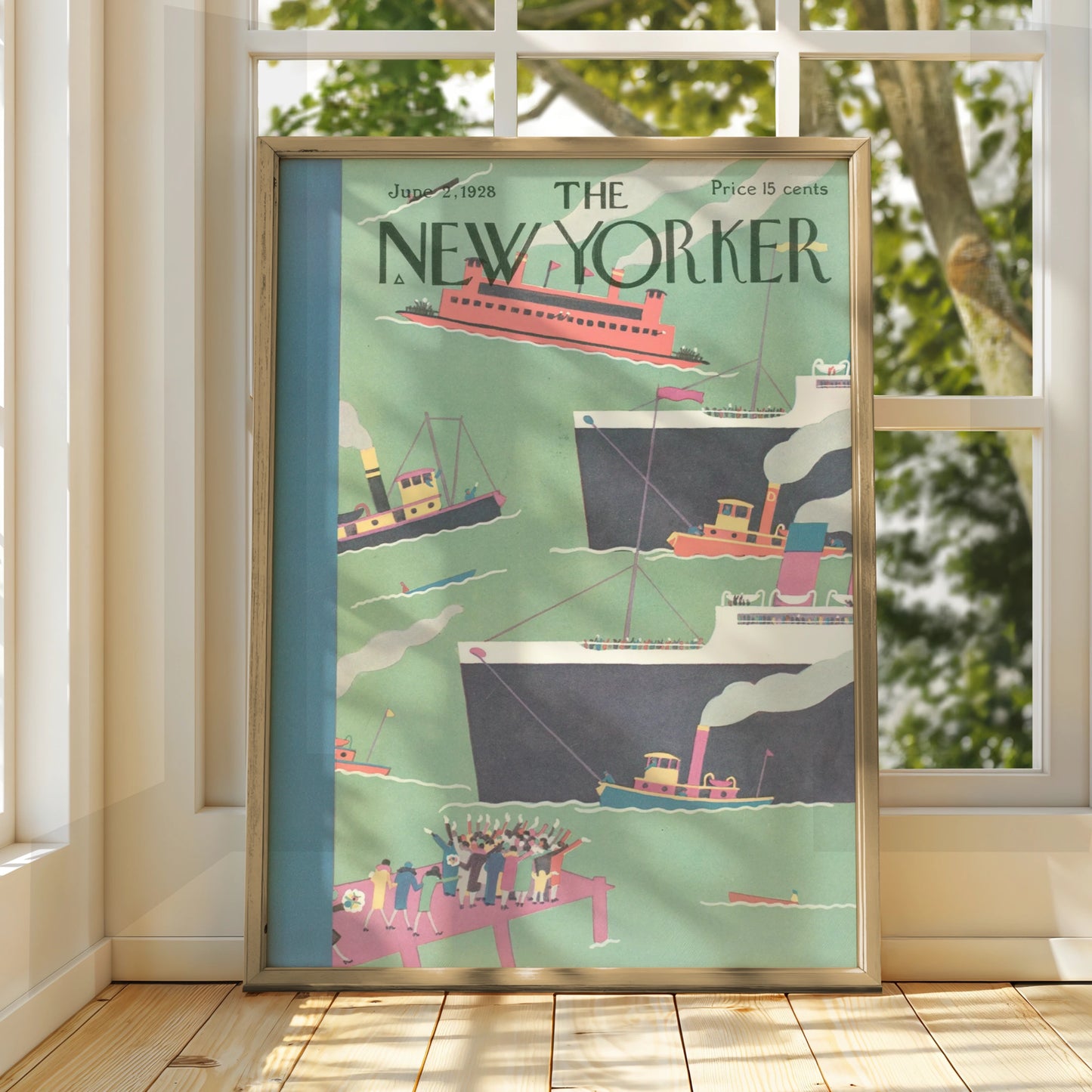 New Yorker 1928 Cover Poster, Vintage Harbour Ships Art, Art Deco Wall Print