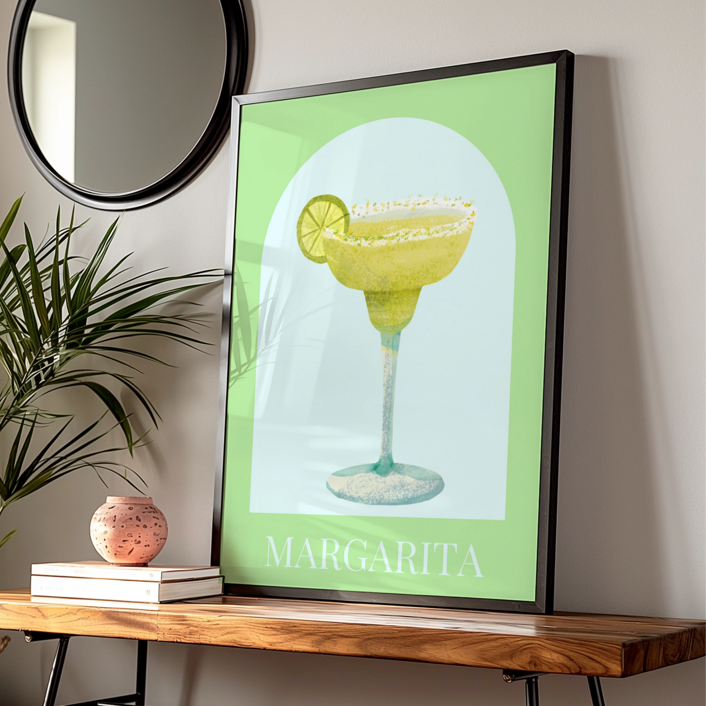 Margarita Cocktail Maximalist Poster, Green Bar Cart Wall Art, Drinks Print