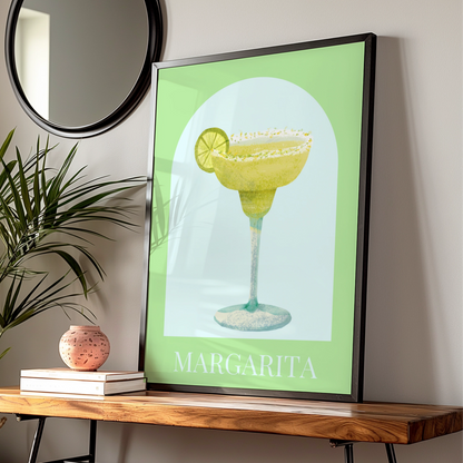 Margarita Cocktail Maximalist Poster, Green Bar Cart Wall Art, Drinks Print