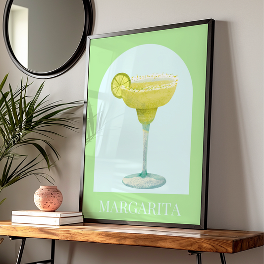 Margarita Cocktail Maximalist Poster, Green Bar Cart Wall Art, Drinks Print