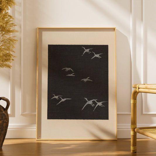 Japanese Wall Art Flying Cranes, Vintage Woodblock Print, Minimalist Bird Poster, Japandi Decor – A5 print