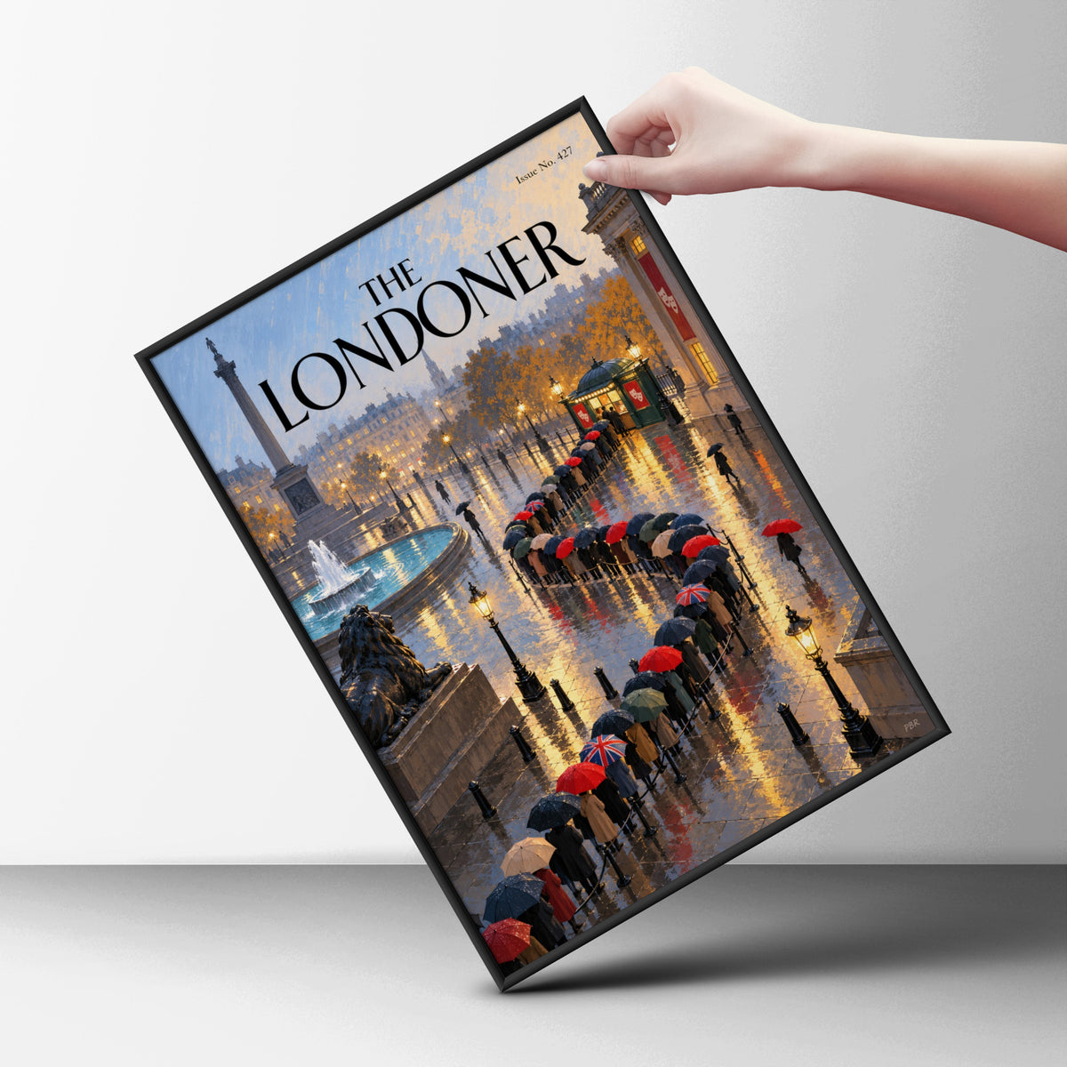 The Londoner Poster, London Wall Art, Trafalgar Square Rainy Evening Art Print, Magazine Cover Style
