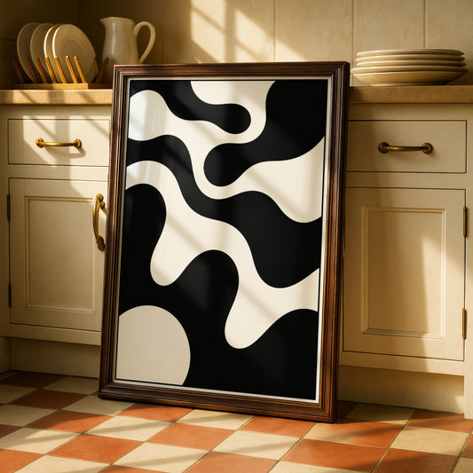 Abstract Fluid Shapes Print, Monochrome Wall Art, Black and White Poster, Modern Decor