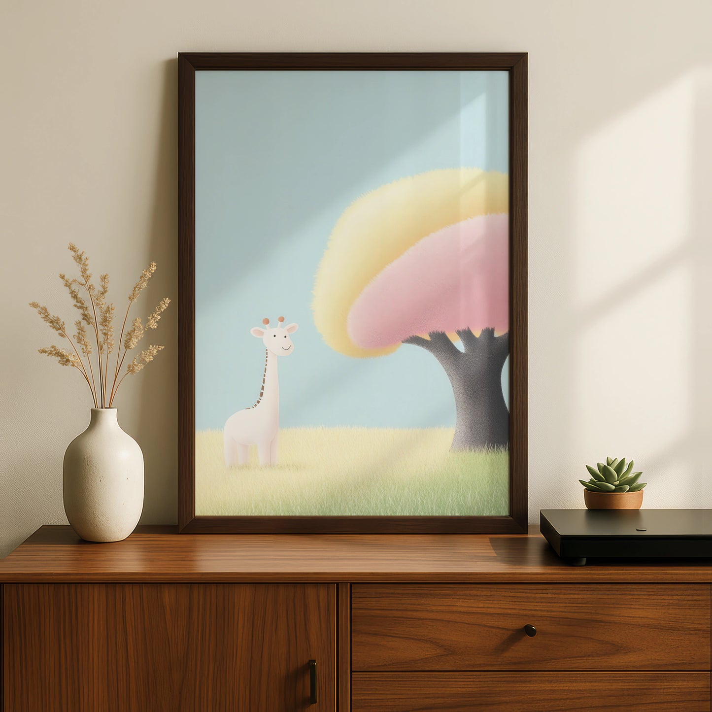 Cute Giraffe Nursery Wall Art, Pastel Baby Poster, Children's Animal Print for Kids Room Decor