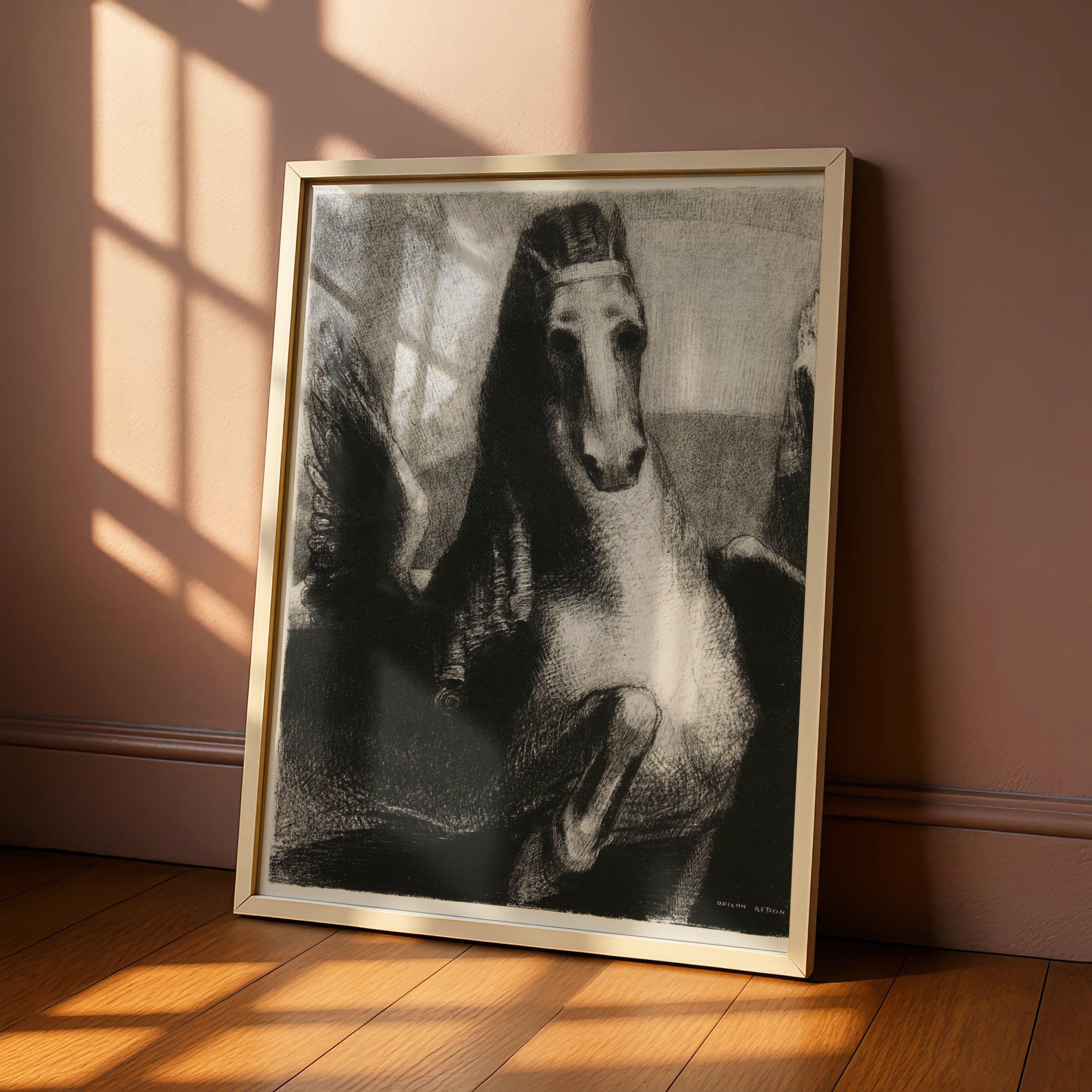 Odilon Redon Dark Horse Poster, Halloween Gothic Wall Art, Surreal Black Print