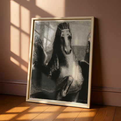 Odilon Redon Dark Horse Poster, Halloween Gothic Wall Art, Surreal Black Print