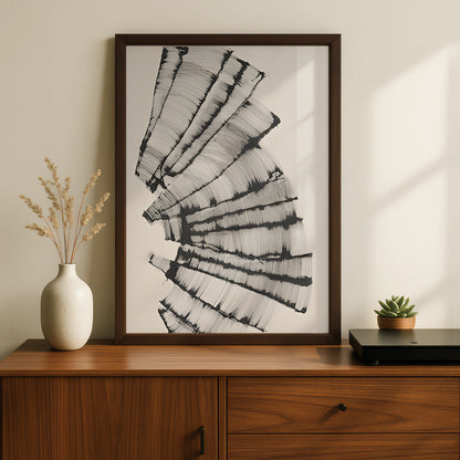 Abstract Brushstroke Fan Print, Monochrome Wall Art, Modern Black White Poster