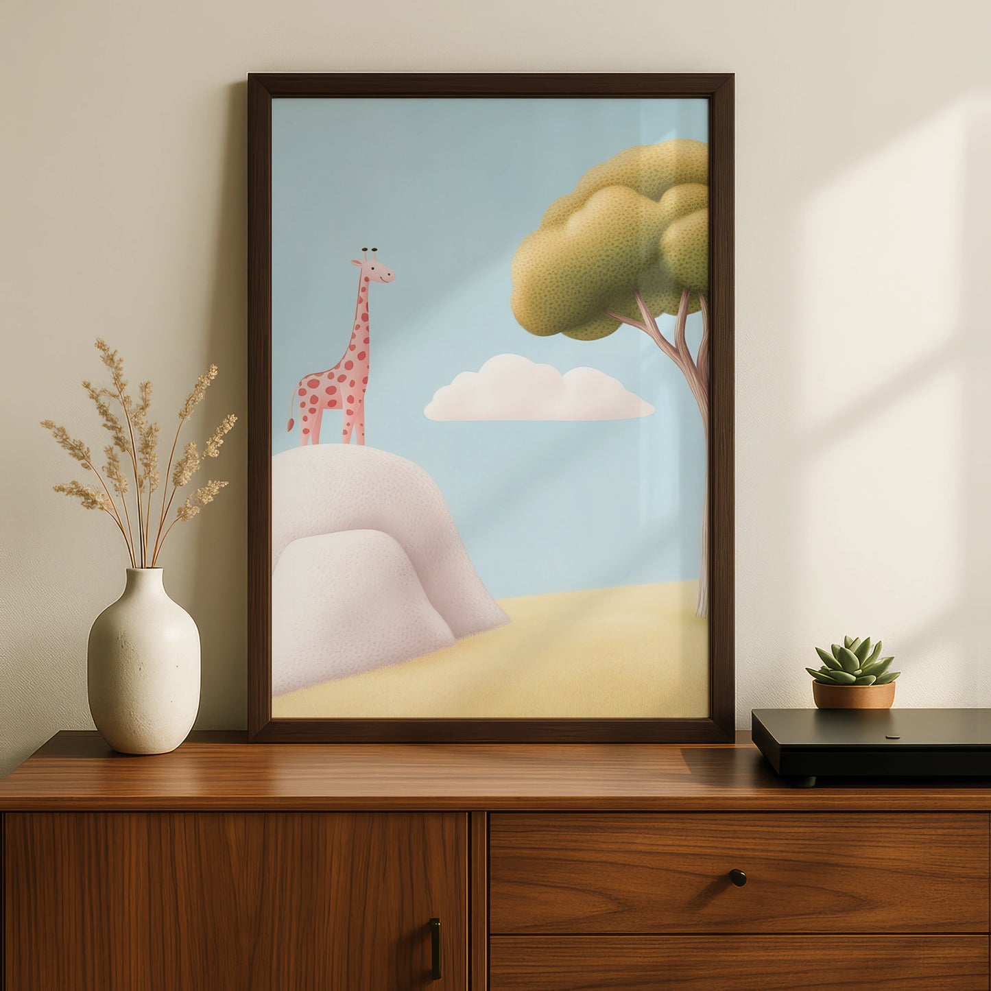 Giraffe Nursery Wall Art, Cute Safari Print, Baby Girl Pink Animal Poster, Kids Room Decor