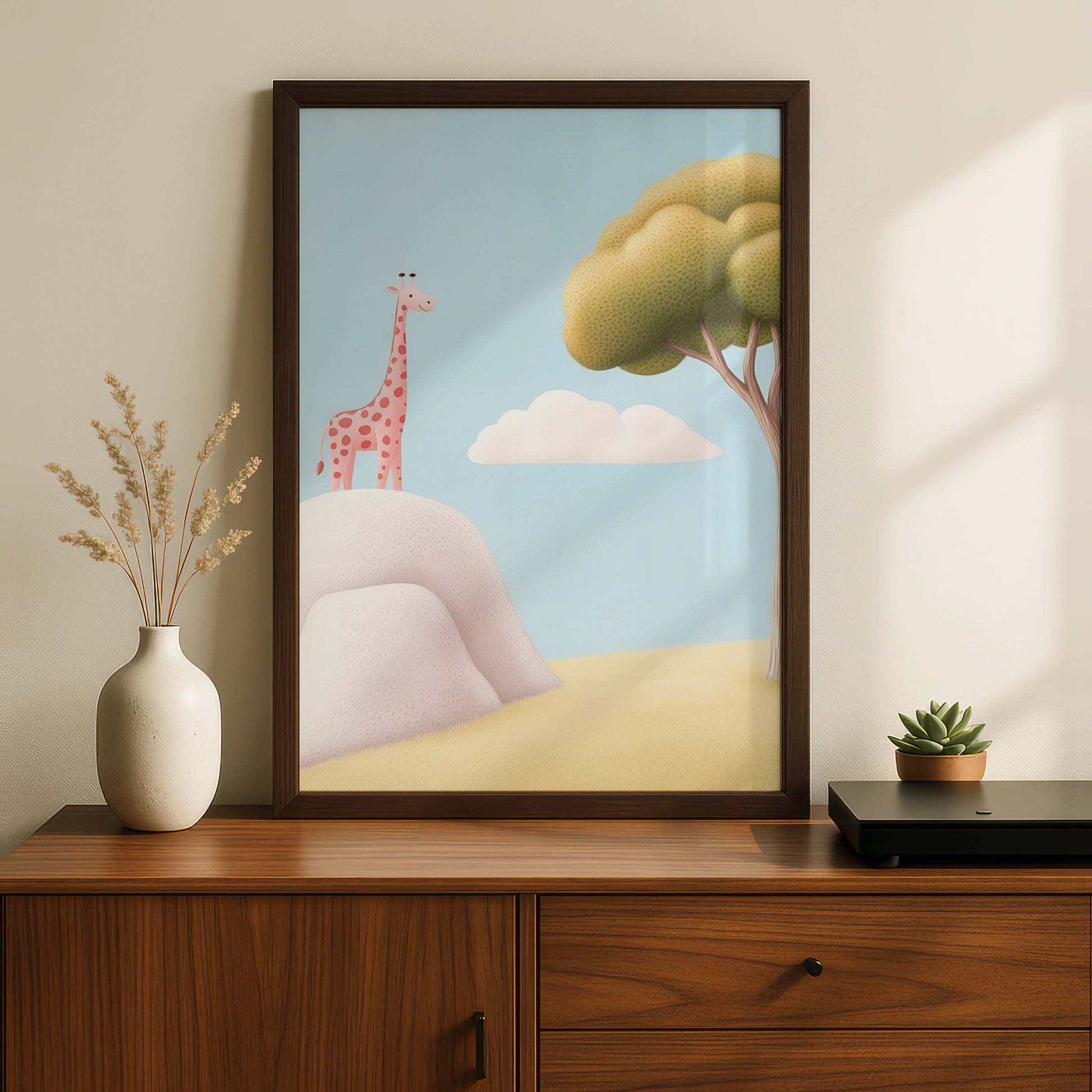 Giraffe Nursery Wall Art, Cute Safari Print, Baby Girl Pink Animal Poster, Kids Room Decor