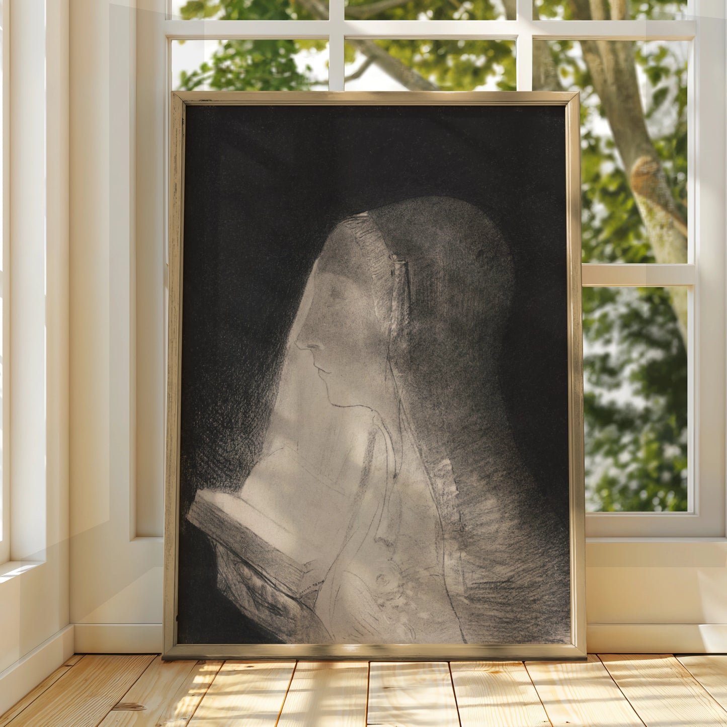 Halloween Gothic Woman Reading Art Print, Dark Occult Poster, Spooky Black Wall Art