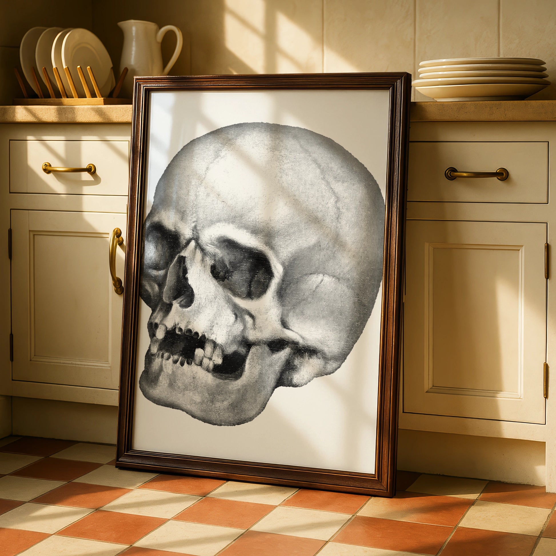 Halloween Skull Poster, Gothic Anatomy Wall Art, Dark Monochrome Skull Print, Spooky Decor