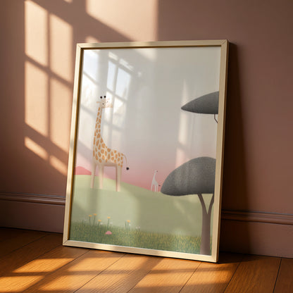 Giraffe Nursery Wall Art, Safari Baby Print, Children's Animal Poster, Pink Green Decor