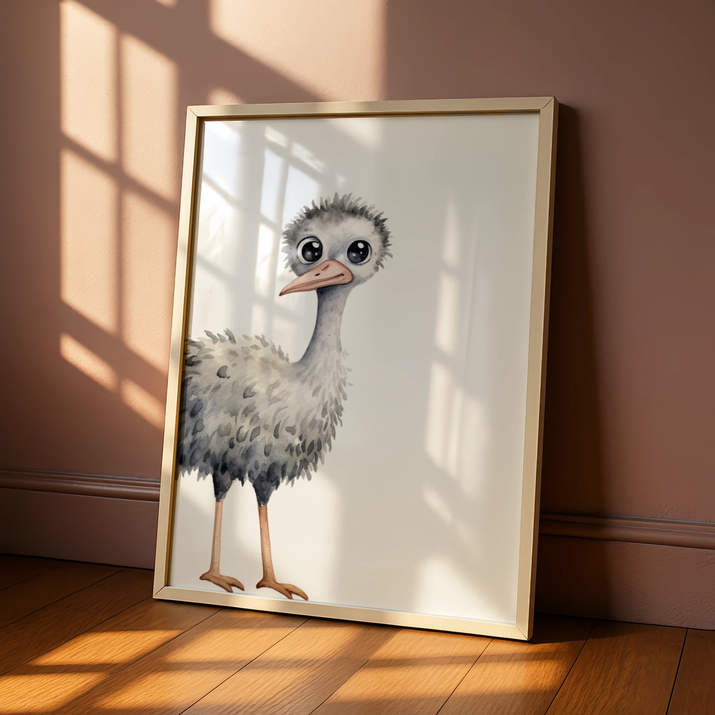Baby Ostrich Nursery Wall Art, Cute Watercolour Bird Print, Children's Animal Poster
