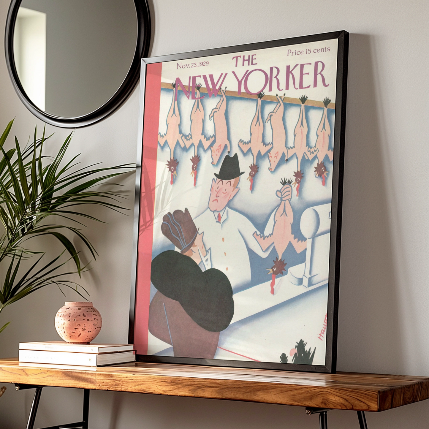 New Yorker 1929 Cover Poster, Thanksgiving Turkey Butcher Art Print, Vintage Wall Art