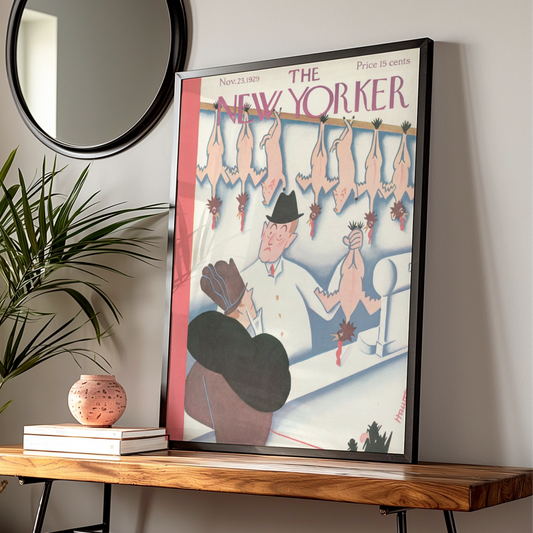 New Yorker 1929 Cover Poster, Thanksgiving Turkey Butcher Art Print, Vintage Wall Art
